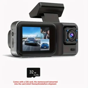 3-Channel Dash Cam with Front 1080P HD, Rear 480P HD, Night Vision